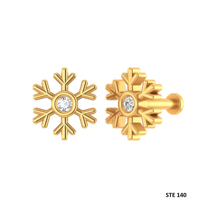 14K Solid Gold Snowflake Diamond Ear Piercing