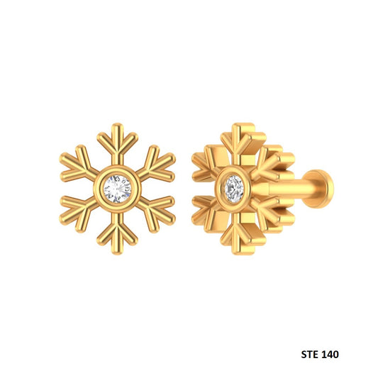 14K Solid Gold Snowflake Diamond Ear Piercing
