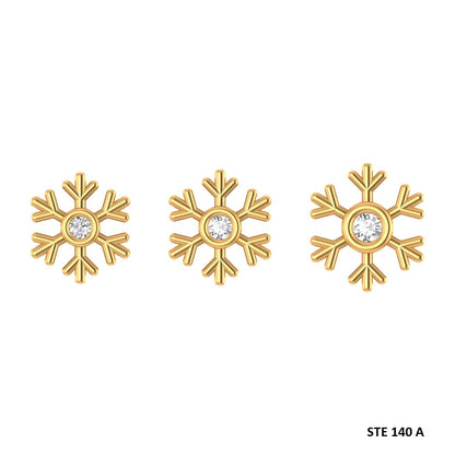 14K Solid Gold Snowflake Diamond Ear Piercing