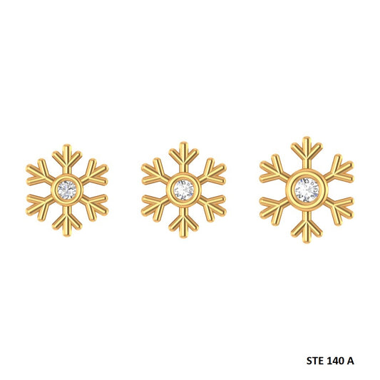 14K Solid Gold Snowflake Diamond Ear Piercing