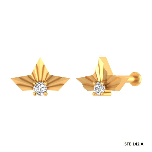 14K Solid Gold Diamond Half Lotus Stud Earring