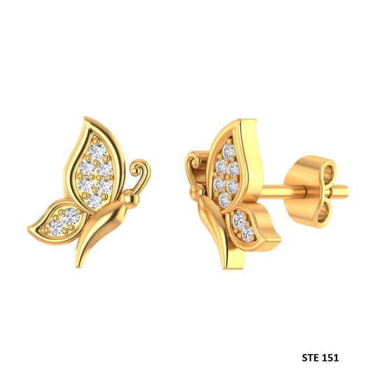14K Solid Gold Natural Diamond Butterfly Nose/Ear Stud