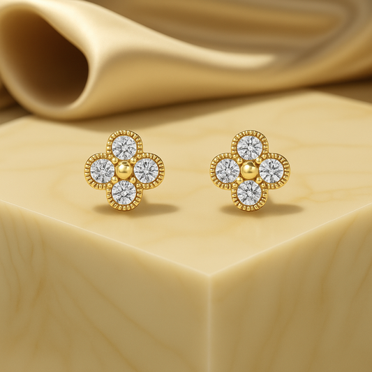 14K Solid Gold Four Stone Moissanite Diamond Earring