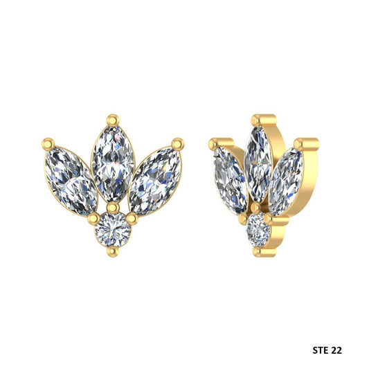 Natural Diamond Lotus Stud Ear Piercing