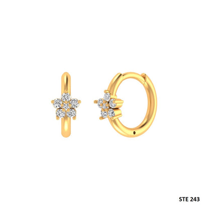 14K Solid Gold Single Flower Diamond Hoop Earring