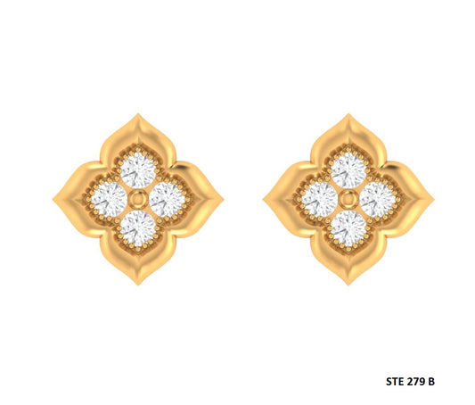 14K Solid Gold Four Stone Natural Diamond Earring