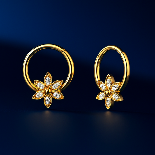 14K Solid Gold Natural Diamond Floral Daith Piercing