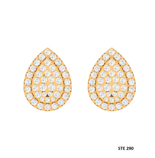 14K Solid Gold Pave Set Diamond Tear Drop Earring