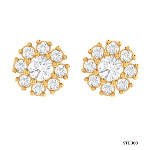 14K Gold Diamond Cluster Floral Ear Piercing