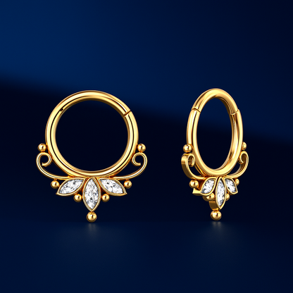 14K Solid Gold Marquise Shape Diamond Daith Piercing