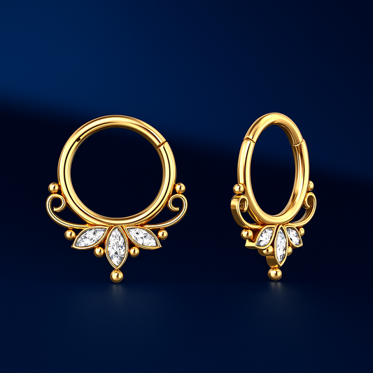 14K Solid Gold Marquise Shape Diamond Daith Piercing