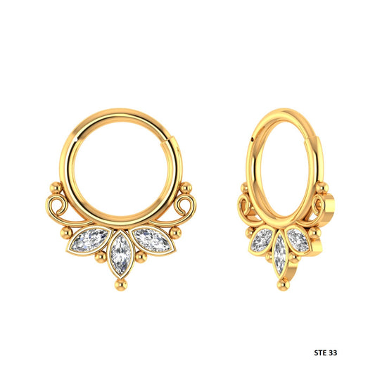 14K Solid Gold Marquise Shape Diamond Daith Piercing