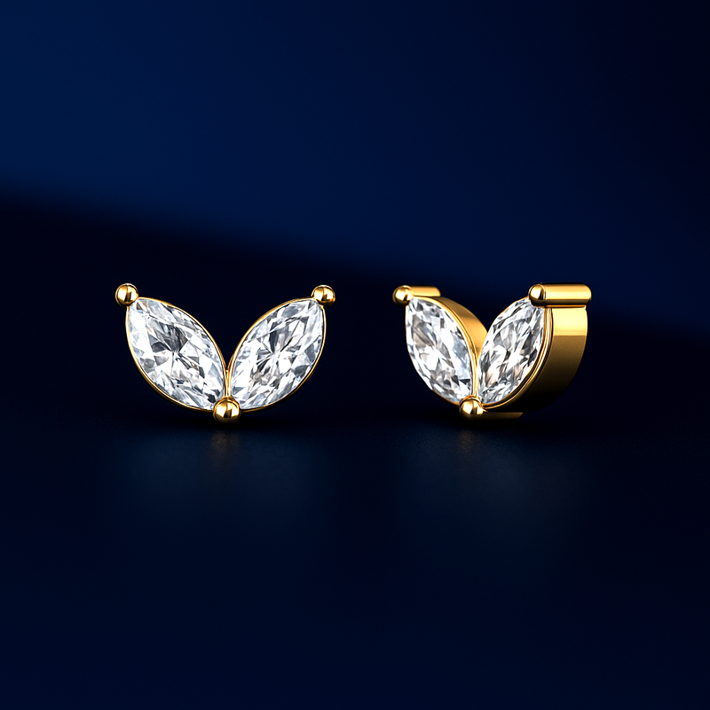 14K Solid Gold Leaf Stud Diamond Piercing from STAR JEWELRY