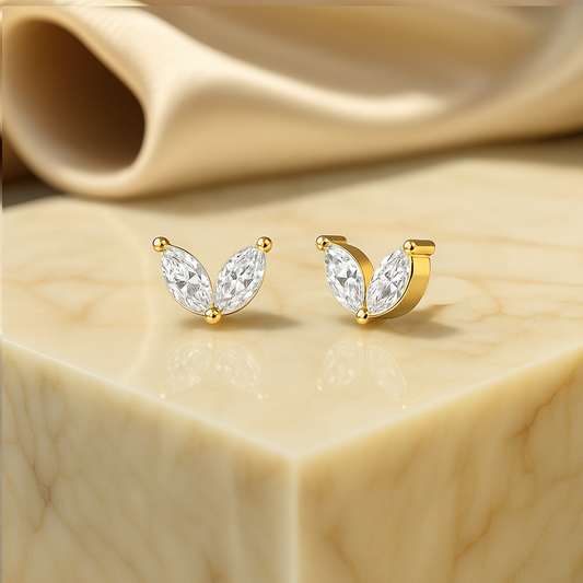 14K Solid Gold Leaf Stud Diamond Piercing