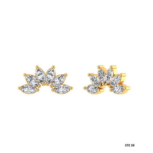 14K Solid Gold Lotus Stud Diamond Piercing