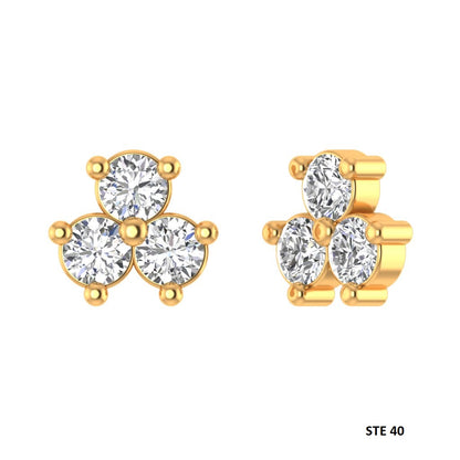 Three Stone Natural Diamond Stud