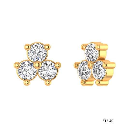 Three Stone Natural Diamond Stud