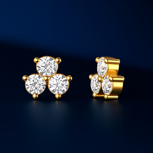 Three Stone Natural Diamond Stud