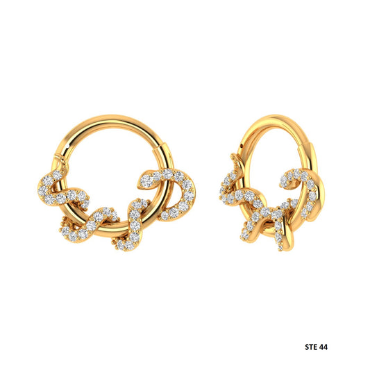 14K Solid Gold Diamond Snake Daith Piercing