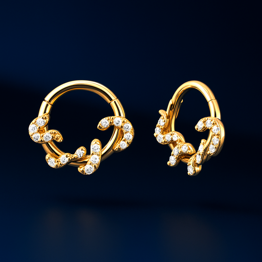 14K Solid Gold Diamond Snake Daith Piercing