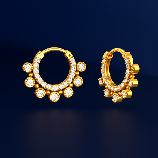 14K Solid Gold Bezel Set Miligrain Diamond Daith Clicker