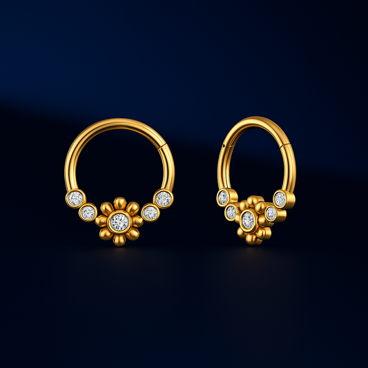 Bezel Set Natural Diamond Flower Daith Piercing