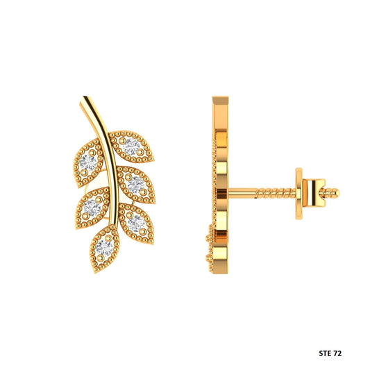 Solid Gold Diamond Leaf Earring