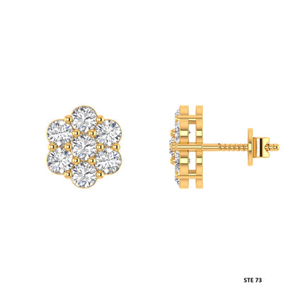 10K Solid Gold Prong Set Moissanite Cluster Earring