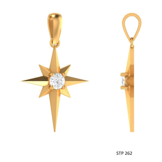 CVD Diamond North Star Pendant in 14K Solid Gold