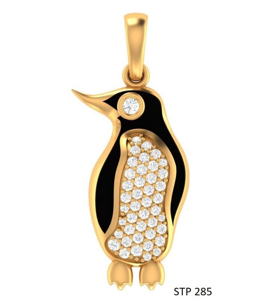 Natural Diamond Soldi Gold Penguin Pendant