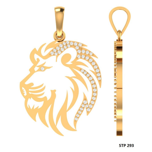 14K Gold Natural Diamond Lion Pendant