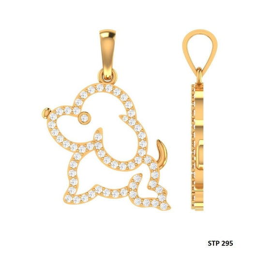 14K Gold Natural Diamond Dog Pendant