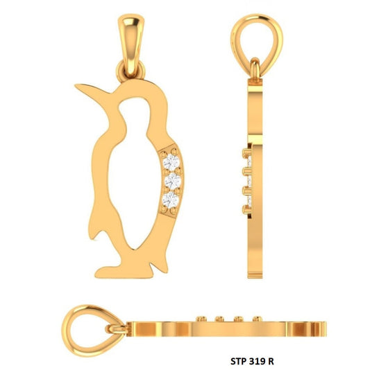 Natural Diamond Solid Gold Penguin Pendant