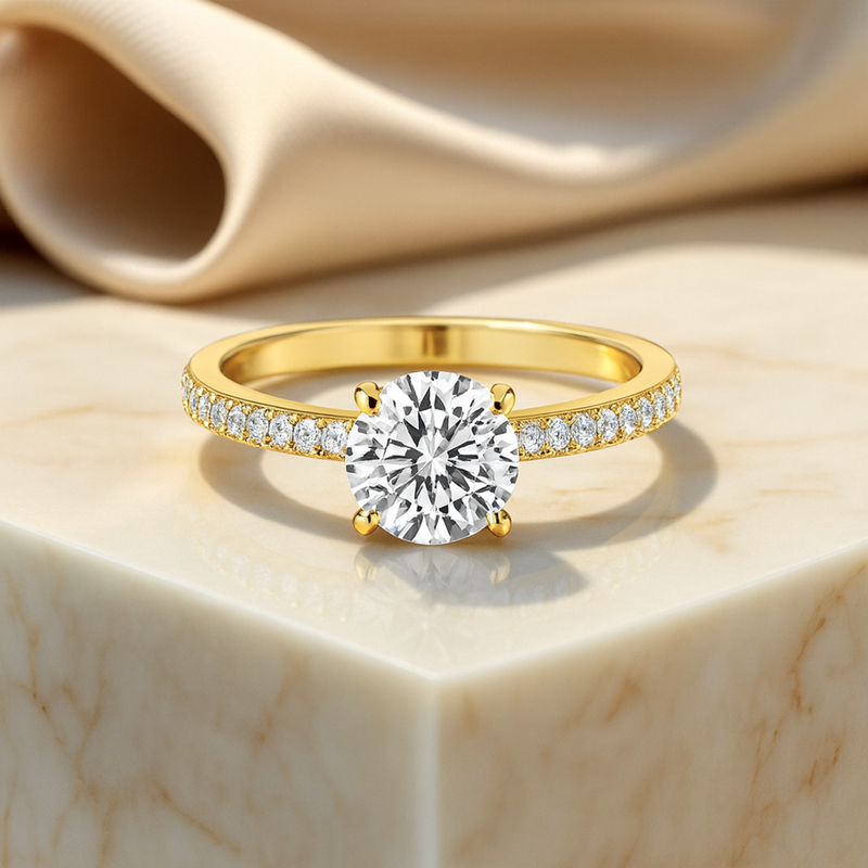 2 carat IGI certified lab grown diamond engagement ring on gold band