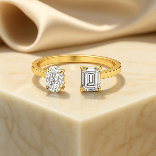 Oval Cut and Emerald Cut Toi Et Moi Lab Grown Diamond Ring