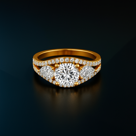 Colorless Brilliant Cut Round Moissanite Multi Stone Engagement Ring