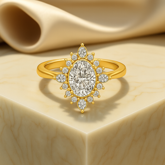 14K Solid Gold 1.00 Ct Brilliant Cut Oval Moissanite Halo Engagement Ring