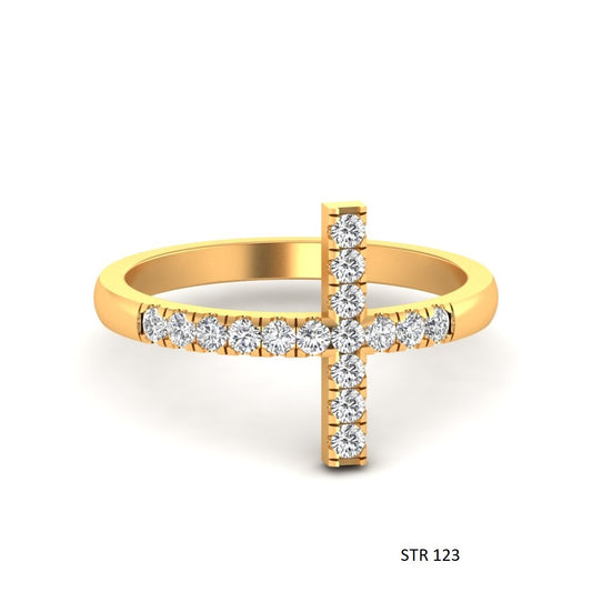 14K Solid Gold Pave Set Diamond Cross Ring