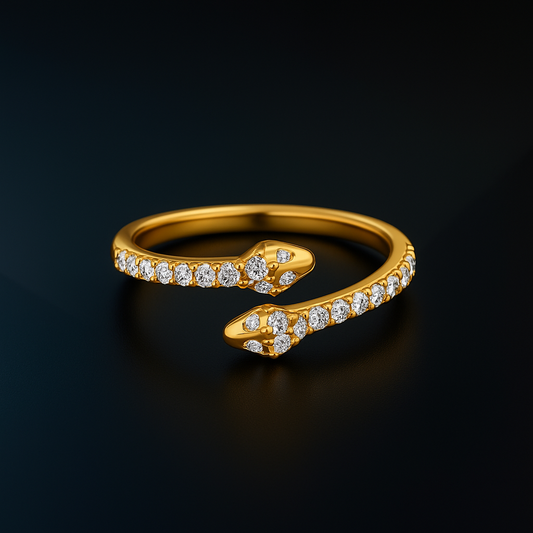 Dual Head Natural Diamond Snake Ring