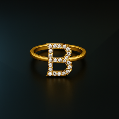 Diamond Initial Dainty Solid Gold Ring