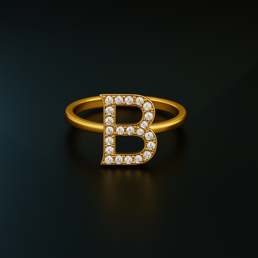 Diamond Initial Dainty Solid Gold Ring