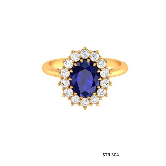 Blue Sapphire Natural Diamond Halo Ring