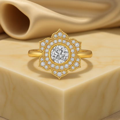 1.00 ct IGI Certified Lab Grown Diamond Vintage Halo Floral Engagement Ring