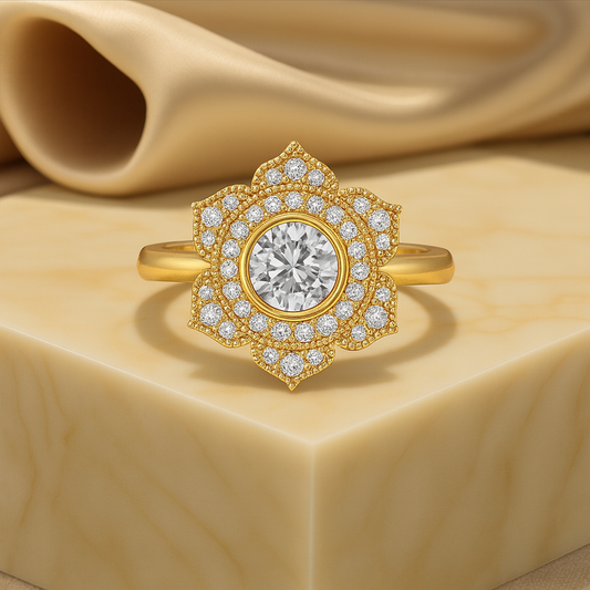 1.00 ct IGI Certified Lab Grown Diamond Vintage Halo Floral Engagement Ring
