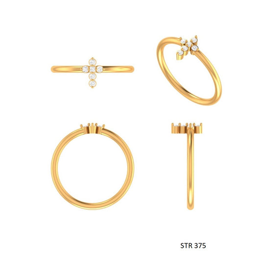 14K Gold Natural Diamond Dainty Cross Ring