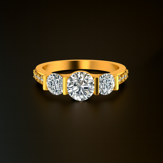 Three Stone Bar Set Lab Grown Diamond Engagement Ring