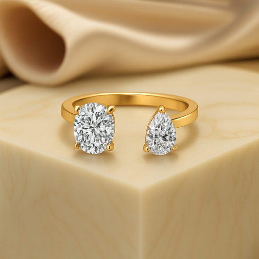 Adjustable Toi Et Moi Moissanite Engagement Ring for her