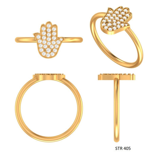 Solid Gold Natural Diamond Hamsa Ring