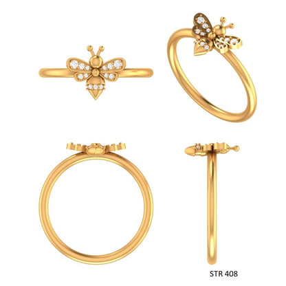 Solid Gold Natural Diamond Dainty BEE Ring