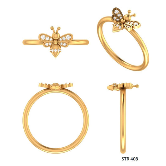 Solid Gold Natural Diamond Dainty BEE Ring